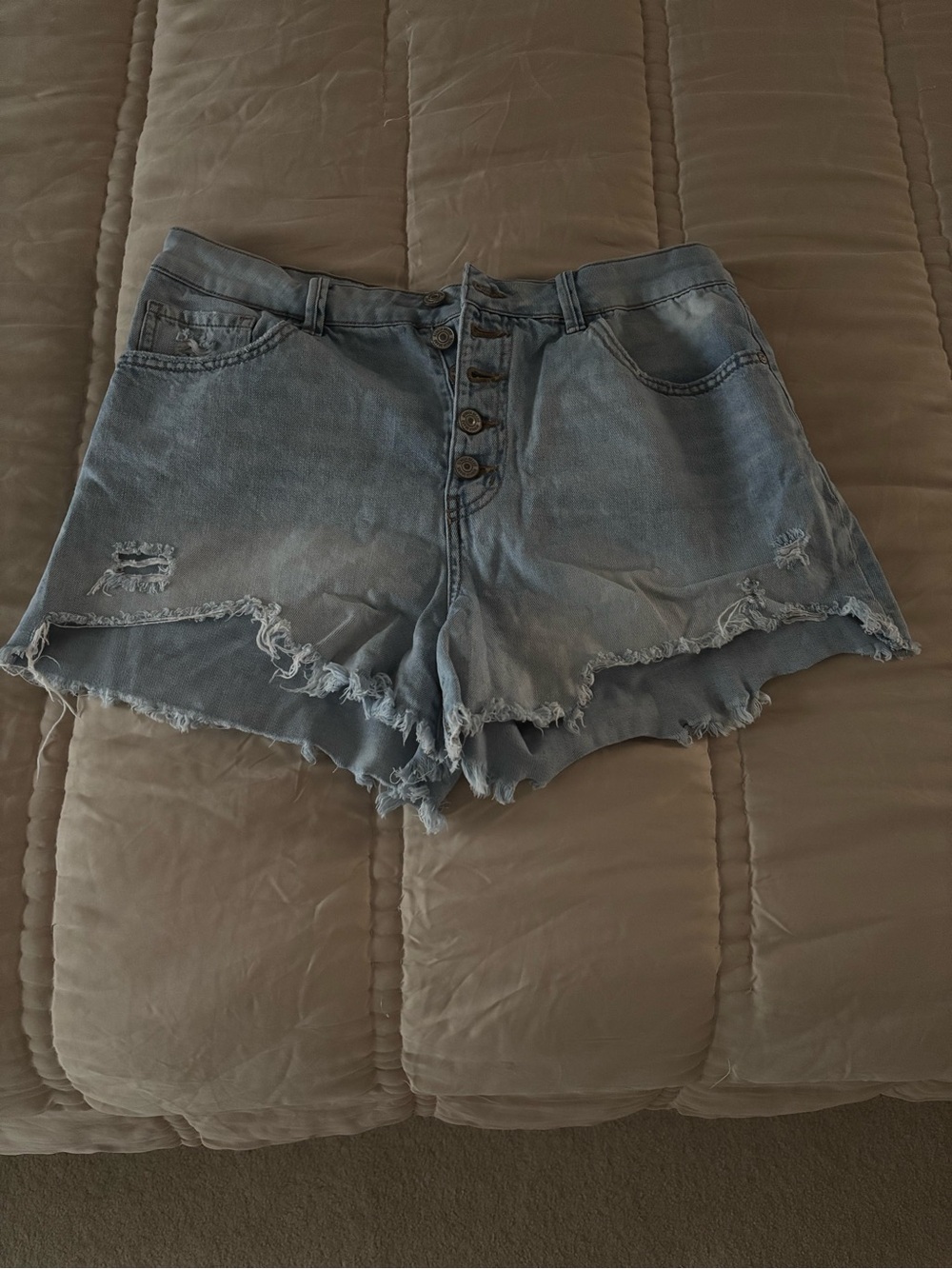 Rewash Light Blue Distressed Button-Front Denim Shorts